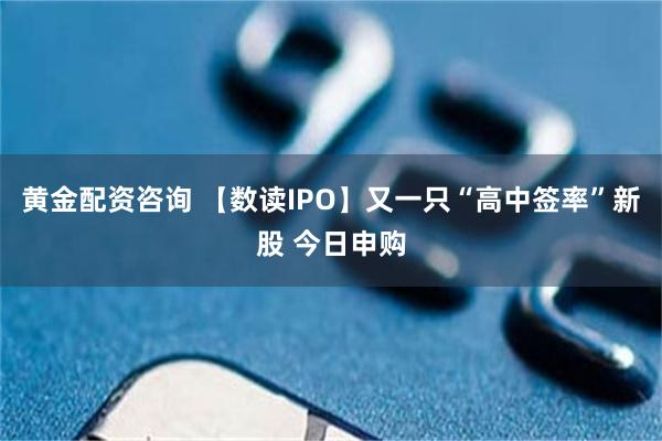 黄金配资咨询 【数读IPO】又一只“高中签率”新股 今日申购